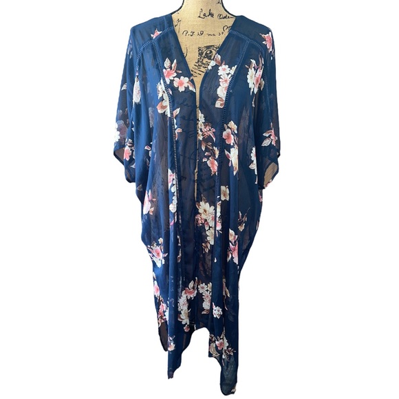 Band of Gypsies Other - Band of Gypsies Sheer Navy Blue Floral Duster Kimono Size L